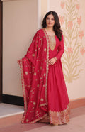 Vedant Vastram Georgette Embroidery & Sequence Work Stitched Ethnic Gown-Pink - Distacart
