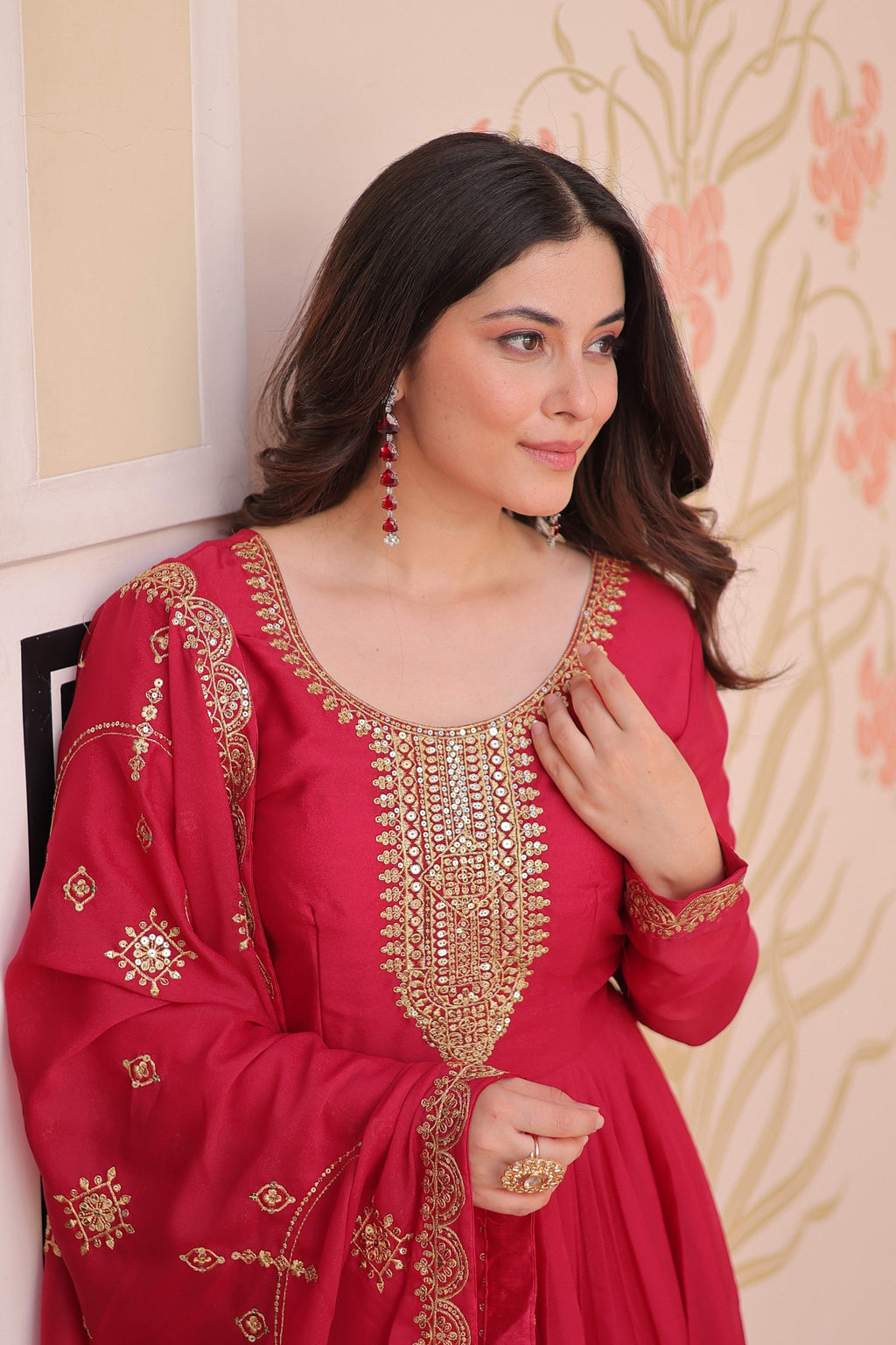 Vedant Vastram Georgette Embroidery & Sequence Work Stitched Ethnic Gown-Pink - Distacart