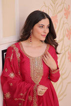 Vedant Vastram Georgette Embroidery & Sequence Work Stitched Ethnic Gown-Pink - Distacart