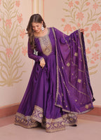Vedant Vastram Georgette Embroidery & Sequence Work Stitched Ethnic Gown-Purple - Distacart
