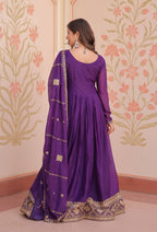 Vedant Vastram Georgette Embroidery & Sequence Work Stitched Ethnic Gown-Purple - Distacart