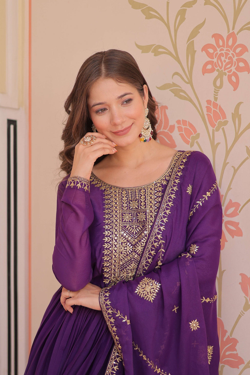 Vedant Vastram Georgette Embroidery & Sequence Work Stitched Ethnic Gown-Purple - Distacart