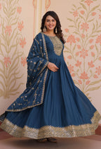 Vedant Vastram Georgette Embroidery & Sequence Work Stitched Ethnic Gown-Rama - Distacart