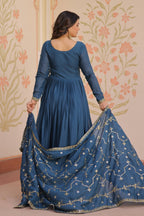 Vedant Vastram Georgette Embroidery & Sequence Work Stitched Ethnic Gown-Rama - Distacart