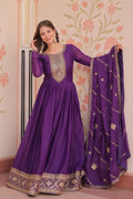 Prazu Fashion Purple Georgette With Zari & Sequins Embroidered Work Gown With Dupatta - Distacart