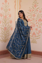 Prazu Fashion Rama Georgette With Zari & Sequins Embroidered Work Gown With Dupatta - Distacart