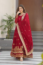 Vedant Vastram Georgette Embroidery & Sequence Work Stitched Ethnic Gown-Maroon - Distacart