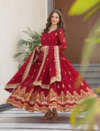 Vedant Vastram Georgette Embroidery & Sequence Work Stitched Ethnic Gown-Maroon - Distacart