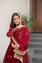 Vedant Vastram Georgette Embroidery & Sequence Work Stitched Ethnic Gown-Maroon - Distacart