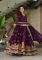 Vedant Vastram Georgette Embroidery & Sequence Work Stitched Ethnic Gown-Purple - Distacart