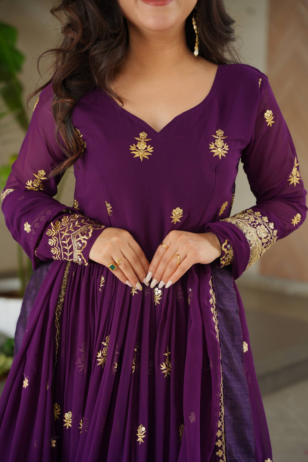 Vedant Vastram Georgette Embroidery & Sequence Work Stitched Ethnic Gown-Purple - Distacart