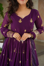 Vedant Vastram Georgette Embroidery & Sequence Work Stitched Ethnic Gown-Purple - Distacart