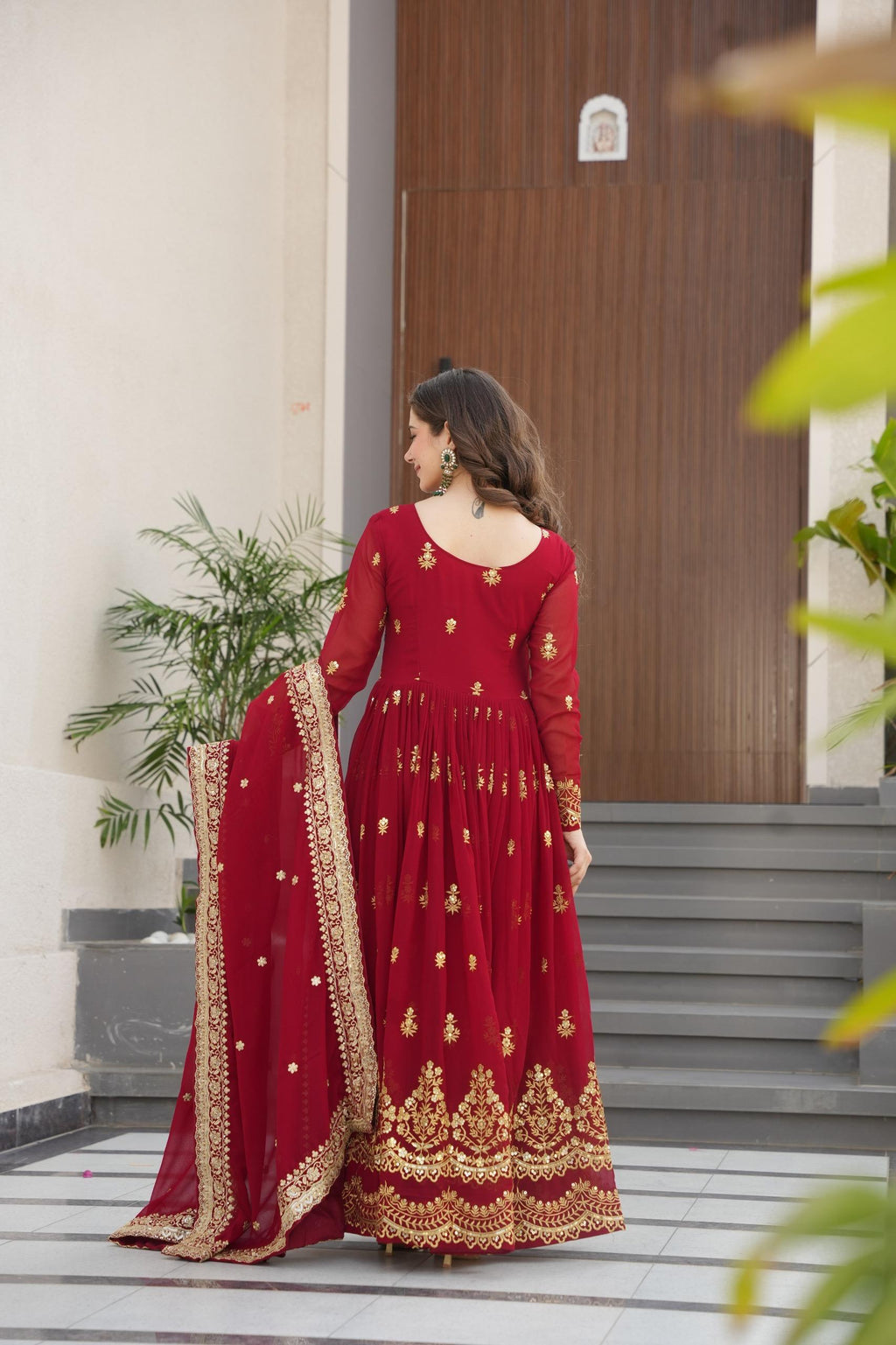 Prazu Fashion Maroon Georgette With Rich Zari & Sequins Embroidered Gown With Dupatta. - Distacart