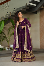 Prazu Fashion Purple Georgette With Rich Zari & Sequins Embroidered Gown With Dupatta. - Distacart