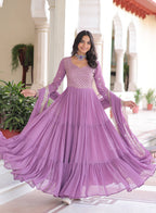 Vedant Vastram Georgette Embroidery & Sequence Work Stitched Ethnic Gown-Purple - Distacart
