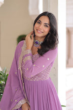 Vedant Vastram Georgette Embroidery & Sequence Work Stitched Ethnic Gown-Purple - Distacart