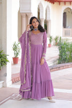 Prazu Fashion Onion Pink Faux Georgette With Sequins & Zari Embroidered Gown With Dupatta - Distacart