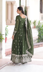 Vedant Vastram Vichitra Silk Embroidery & Sequence Work Stitched Ethnic Gown-Green - Distacart