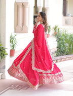 Vedant Vastram Vichitra Silk Embroidery & Sequence Work Stitched Ethnic Gown-Pink - Distacart