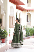 Prazu Fashion Mehendi Vichitra Silk Rich Sequins & Zari Embroidered Gown With Dupatta - Distacart