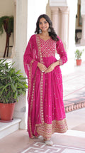 Vedant Vastram Georgette Embroidery & Sequence Work Stitched Ethnic Gown-Pink - Distacart