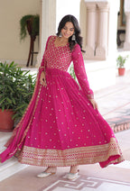 Vedant Vastram Georgette Embroidery & Sequence Work Stitched Ethnic Gown-Pink - Distacart