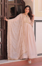 Vedant Vastram Georgette Embroidery & Sequence Work Stitched Ethnic Gown-Chiku - Distacart