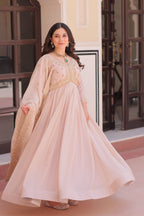 Vedant Vastram Georgette Embroidery & Sequence Work Stitched Ethnic Gown-Chiku - Distacart