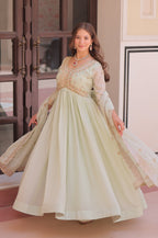 Vedant Vastram Georgette Embroidery & Sequence Work Stitched Ethnic Gown-Pista - Distacart
