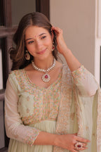 Vedant Vastram Georgette Embroidery & Sequence Work Stitched Ethnic Gown-Pista - Distacart
