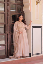 Prazu Fashion Cream Georgette With Beads & Sequins Embroidered Gown With Dupatta - Distacart