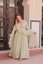 Prazu Fashion Pista Georgette With Beads & Sequins Embroidered Gown With Dupatta - Distacart