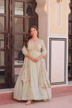 Prazu Fashion Pista Georgette With Beads & Sequins Embroidered Gown With Dupatta - Distacart