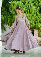 Vedant Vastram Vichitra Silk Embroidery & Sequence Work Stitched Ethnic Gown-Onion - Distacart
