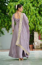 Vedant Vastram Vichitra Silk Embroidery & Sequence Work Stitched Ethnic Gown-Onion - Distacart