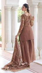 Vedant Vastram Russian Silk Embroidery & Sequence Work Stitched Ethnic Sharara Set-Coffee - Distacart
