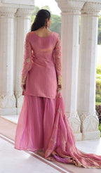 Vedant Vastram Russian Silk Embroidery & Sequence Work Stitched Ethnic Sharara Set-Pink - Distacart