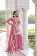 Prazu Fashion Light Pink Fendi Silk Sequins & Zari Embroidered Sharara Suit - Distacart
