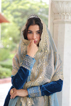 Vedant Vastram Heavy Velvet Embroidery & Sequence Work Stitched Salwar Suit Set-Blue - Distacart