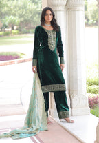 Vedant Vastram Heavy Velvet Embroidery & Sequence Work Stitched Salwar Suit Set-Green - Distacart