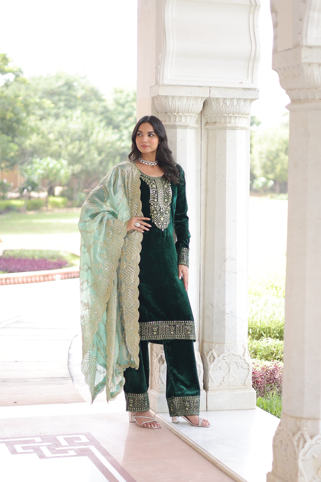 Prazu Fashion Green Velvet Rich Sequins & Zari Embroidered Work Salwar Suit - Distacart