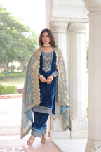 Prazu Fashion Blue Velvet Rich Sequins & Zari Embroidered Work Salwar Suit - Distacart