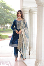 Prazu Fashion Blue Velvet Rich Sequins & Zari Embroidered Work Salwar Suit - Distacart