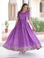 Vedant Vastram Vichitra Silk Embroidery & Sequence Work Stitched Ethnic Gown-Purple - Distacart