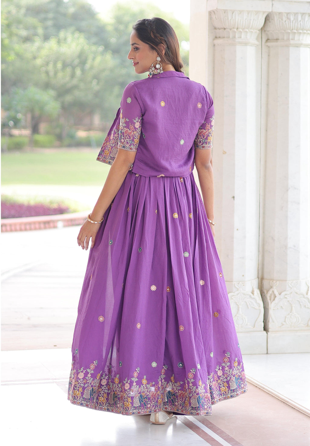 Vedant Vastram Vichitra Silk Embroidery & Sequence Work Stitched Ethnic Gown-Purple - Distacart
