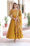 Vedant Vastram Vichitra Silk Embroidery & Sequence Work Stitched Ethnic Gown-Yellow - Distacart