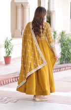 Vedant Vastram Vichitra Silk Embroidery & Sequence Work Stitched Ethnic Gown-Yellow - Distacart