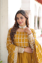 Vedant Vastram Vichitra Silk Embroidery & Sequence Work Stitched Ethnic Gown-Yellow - Distacart