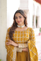 Vedant Vastram Vichitra Silk Embroidery & Sequence Work Stitched Ethnic Gown-Yellow - Distacart