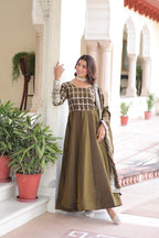 Prazu Fashion Mahendi Vichitra Silk Rich Sequins & Zari Embroidered Gown With Dupatta - Distacart